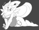  anthro bra breasts canine clothed clothing dessert digimon female food fox half-closed_eyes ice_cream mammal monochrome renamon simple_background smile solo sorimori tongue tongue_out underwear wide_hips 