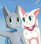  agious anthro big_breasts bittersweet_candy_bowl blue_eyes blush breasts cat cute duo feline female fur green_eyes grey_fur hi_res lucy_(bcb) male mammal mike_(bcb) scarf teenager tongue webcomic white_fur young 