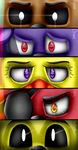  2015 animatronic avian bear bird bonnie_(fnaf) canine chica_(fnaf) chicken digital_media_(artwork) eye_patch eyes_close-up eyewear five_nights_at_freddy&#039;s fox foxy_(fnaf) freddy_(fnaf) fur glowing glowing_eyes golden_freddy_(fnaf) group hi_res lagomorph machine mammal rabbit robot sanity-paints_(artist) signature video_games 