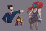  ace_attorney ambiguous_gender black_hair bone capcom cosplay crossover eye_patch eyewear female fish franziska_von_karma group hair legendarydragonfly male marine maya_fey monster necktie papyrus_(undertale) parody phoenix_wright protagonist_(undertale) red_hair skeleton undertale undyne video_games whip 