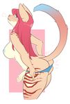  anthro areola balls breasts butt clothed clothing clothing_too_small dickgirl digital_media_(artwork) feline flaccid intersex mammal nipples panties panty_pull partially_clothed penis portrait side_view simple_background solo sorimori stripes sweat three-quarter_portrait topless uncut underwear 