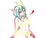  &lt;3 2016 breasts clothed clothing digital_media_(artwork) elf_ears female happy horn lingerie monster monster_girl naughty_face nipples pin_(artist) red_oni simple_background skimpy smile solo white_background 