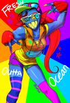  &lt;3 90&#039;s 90s clothing eyewear female fingerless_gloves fish g0966 glasses gloves hair hat hi_res marine red_hair solo text underfresh undertale undyne video_games 