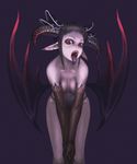  clothing demon fangs female gloves horn looking_at_viewer loped monster monster_girl pointy_ears red_eyes solo succubus tongue tongue_out wings 