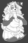  &lt;3 anthro bear breasts clothed clothing female looking_at_viewer mammal monochrome panda simple_background slightly_chubby smile solo sorimori tongue tongue_out 