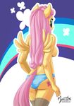  2016 anthro breasts clothed clothing equine female fluttershy_(mlp) friendship_is_magic hi_res legwear looking_at_viewer looking_back mammal my_little_pony mysticalpha pegasus rainbow rear_view side_boob solo stockings thigh_highs topless wing_boner wings 