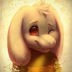  2016 anthro asriel_dreemurr boss_monster caprine clothed clothing fangs fur goat long_ears looking_at_viewer mammal mylafox one_eye_closed smile solo undertale video_games wink young 