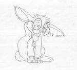  absurd_res ascot bottomless clothed clothing crouching cub digitigrade eyewear front_view glasses greyscale hi_res lagomorph male mammal mizzyam monochrome nigel_stup one_leg_up pencil_(artwork) rabbit scratching shirt smile solo traditional_media_(artwork) young 