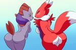  anthro butt canine digimon duo female fox ginger_(aj_the_flygon) green_eyes lonbluewolf looking_at_viewer mammal melissa_(aj_the_flygon) nintendo pok&eacute;mon red_eyes renamon video_games weavile 