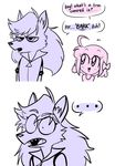  anthro canine clothed clothing comic cute dialogue duo female hi_res human humor katelynntheg male mammal pretty_cure simple_background smile white_background wolf wolfrun 