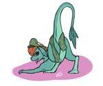  2016 all_fours anthro ass_up blue_scales blush brown_hair butt clb covering cute disney english_text female green_scales hair hat loch_ness_monster marine nessie nude open_mouth raised_tail scales scalie scarf signature simple_background solo text the_ballad_of_nessie tongue tongue_out white_background 