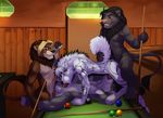  69 anal anal_penetration anthro balls canine chibi-marrow detailed_background erection feline foot_grab foursome group group_sex lion lying male male/male mammal on_back oral penetration pool_table sex spreading tongue tongue_out wolf 