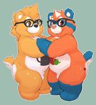  anthro balls barefoot bear care_bears duo embrace eyewear featureless_crotch glasses looking_at_viewer male male/male mammal nude open_mouth overweight seth-iova smile tummy_symbol 