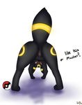  2014 animal_genitalia animal_pussy anus blush canine_pussy eeveelution female feral fur mammal nintendo pok&eacute;mon presenting presenting_pussy pussy razile red_eyes simple_background solo text umbreon video_games 