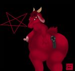  anus bent_over bephomet breasts caprine crimsoncolored demon female goat hi_res looking_at_viewer mammal nipples obese overweight pentagram presenting pussy satan slightly_chubby solo 