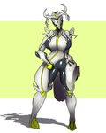  alien big_breasts breasts clothing crossgender eyeless female hi_res horn huge_breasts lewdreaper nipple_bulge not_furry oberon_(warframe) pussy shadow skinsuit solo tenno thick_thighs tight_clothing warframe 