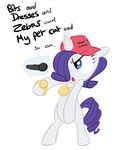  baseball_cap biped blue_eyes equine female friendship_is_magic hair hair_over_eye hat horn jewelry mammal medallion microphone my_little_pony purple_hair rap rarity_(mlp) shoutingisfun solo tess-27 unicorn watch 