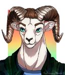  anthro big-horned bust_portrait caprine cell clothed clothing digital_media_(artwork) fully_clothed horn icon mammal plaid portrait sheep solo thedrawingblonde 