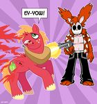  ! 2014 anthro apple big_macintosh_(mlp) blonde_hair blood clothing curtsibling cutie_mark death digital_media_(artwork) duo earth_pony english_text equine food friendship_is_magic fruit fur green_eyes gun gunshot hair handgun headshot horse humanoid male mammal mask my_little_pony navel nekkid open_mouth orange_fur pants parody pattern_background pistol pony purple_background quadruped ranged_weapon red_fur shirt shooting simple_background speech_bubble spreckles striped_background teeth text tongue waterark weapon white_sclera wounded 