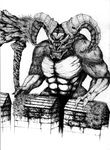  abs ambiguous_gender biceps big_muscles black_and_white dark_souls demon detailed fur hi_res horn monochrome monster muscular pecs solo taurus_demon video_games 