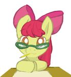  apple_bloom_(mlp) earth_pony elslowmo ende equine eyewear female friendship_is_magic glasses hair hair_bow hair_ribbon horse mammal mouth_hold my_little_pony pencil_(object) pony ribbons solo young 