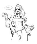 2015 anthro black_and_white clothed clothing english_text eye_patch eyewear fangs female fish hair hi_res kkhoppang long_hair looking_at_viewer marine monochrome one-piece_swimsuit sketch solo standing swimsuit text undertale undressing undyne video_games 