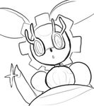  blush female looking_at_viewer low_res magearna monochrome nintendo pok&eacute;mon simple_background solo unknown_artist video_games white_background 