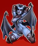  akasha_the_queen_of_pain black_hair blue_skin breasts clothing demon dota female fizzz gloves hair horn kneeling legwear masturbation navel nipple_piercing nipples nude piercing pubes pussy red_eyes scar solo stockings succubus video_games wings wounded 