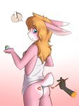  ! &lt;3 2012 anthro blue_eyes blush bodypaint bottomless breasts butt clothed clothing duo easter egg female hair holidays kiyochii lagomorph looking_back mammal paint rabbit solo_focus 