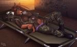  2016 anthro army bound breasts canine captive clothed clothing doberman dog female gas_mask hands_behind_back looking_at_viewer lying mammal mask on_back open_shirt panties pinup pose punisa restrained skimpy solo underwear undressing uniform 