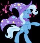  2015 animated black_background blue_hair cape clothing cutie_mark equine equum_amici eyes_closed female fireworks friendship_is_magic hair hat horn mammal multicolored_hair my_little_pony open_mouth simple_background solo spier17 star trixie_(mlp) two_tone_hair unicorn wizard_hat 