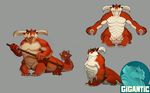  ambiguous_gender anthro charnok dragon empty_eyes gigantic horn male muscular nude official_art pecs red_scales scales simple_background taur video_games 