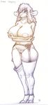 2016 anthro areola big_breasts breasts buxom caprine clothing cloven_hooves dukebarbatos ewe female hair hi_res holding_breast hooves huge_breasts legwear mammal nipples pussy sheep simple_background sketch smile solo stockings thick_thighs white_background wide_hips 
