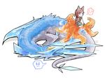  ahri animal_humanoid blush canine clothed clothing dragon facial_markings female fire fox fox_humanoid hair hamze humanoid league_of_legends looking_back mammal markings multi_tail red_hair shyvana smile video_games wings 