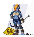  anthro arm_wraps armband breasts clothed clothing feline female hair hi_res improvised_weapon knee_pads leg_wraps leopard looking_at_viewer mammal midriff mirari muscular muscular_female orange_hair phlegraofmystery scar shorts snow_leopard solo wraps 