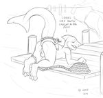  2016 anal_hook anthro balls butt dialogue fish hi_res katai looking_at_viewer male marine monochrome open_mouth rope shark sketch solo 