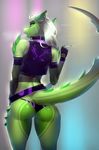  anthro butt clothed clothing female hair hi_res katthelizard lizard looking_back mammal reptile scalie simple_background skygracer solo 