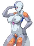  alien armor athletic big_breasts blush breasts butt clothed clothing covered_genitalia crossgender cybernetics cyborg dragon_ball dragon_ball_z embarrassed erect_nipples eyes_closed female fingers frieza frown grey_nipples hands_on_hips human_nos humanoid inverted_nipples lips machine metallic_arms metallic_fingers metallic_hands navel nipples rhodesio slim solo sweat teeth thick_thighs white_lips white_skin 