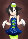  amphibian animal_humanoid asui_tsuyu black_eyes black_hair blush boku_no_hero_academia breasts cleavage clothed clothing cosplay dress eyelashes female frog_humanoid gloves hair hat humanoid marie_(splatoon) nintendo o-den smile solo splatoon video_games 