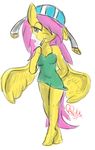  2012 anthro anthrofied asikku blue_eyes breasts cigarette equine feathers female fluttershy_(mlp) friendship_is_magic hair long_hair mammal my_little_pony pegasus pink_hair smoke smoking solo wings yellow_feathers 