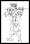  armor daddyfox hi_res looking_at_viewer male mammal melee_weapon monochrome solo standing sword traditional_media_(artwork) weapon 