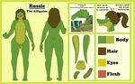  2016 4_toes alligator anthro balls barefoot butt digital_media_(artwork) dr_zombie english_text erection flaccid hair hi_res looking_at_viewer male model_sheet nude penis ponytail reptile russie scalie simple_background solo standing text toes yellow_eyes 