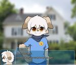  canine clothing cub dating_sim dog english_text front_view gui hand_on_hip husky looking_at_viewer mammal ruu_(husky) shirt smile solo text whiteleo young 