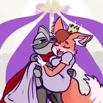  anthro armor bell blush breasts brown_hair canine carrying clothing crossover crown crying digital_media_(artwork) dress duo eyes_closed female fennec fox fur hair happy helmet human inner_ear_fluff kit_darling knight male mammal open_mouth orange_fur poppy_opossum queen romantic royalty sparkles tears towergirls unknown_artist wedding 