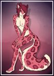  aludrakijurorin anthro bangs breasts feline female fluffy_tail front_view fur green_eyes hair hi_res leopard looking_at_viewer mammal nipples nude pink_fur pink_nipples pink_nose pose quinn red_hair smile snow_leopard solo spots 