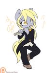  2016 alasou anthro anthrofied blonde_hair chibi clothing derpy_hooves_(mlp) equine female flute friendship_is_magic fur grey_fur hair hi_res holding_object long_hair mammal musical_instrument my_little_pony patreon pegasus simple_background solo white_background wings yellow_eyes 