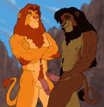  abs anthro anthrofied balls biceps brown_fur disney duo edit erection feline fur hi_res humanoid_penis koutou kovu lion looking_at_viewer male male/male mammal mane muscular muscular_male nipples nude orange_fur outside pecs penis scar simba smile standing tan_fur the_lion_king vein 