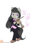  2016 alasou anthro anthrofied black_hair bow_(stringed_instrument) bow_tie chibi clothing earth_pony equine female friendship_is_magic hair hi_res holding_object horse long_hair mammal musical_instrument my_little_pony octavia_(mlp) patreon pony purple_eyes simple_background solo violin white_background 
