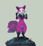  2016 anthro breasts canine drooling female fox fur looking_at_viewer mammal monster multi_tail navel newd nightmare_fuel open_mouth pink_fur saliva sharp_teeth solo teeth telemonster tongue tongue_out tuft yossi 