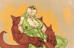  abs abstract_background anthro biceps big_muscles chesnaught chest_tuft fur kazushi looking_at_viewer male mammal muscular muscular_male nintendo nipples pecs penis pok&eacute;mon smile solo spikes tuft video_games watermark yellow_nose 